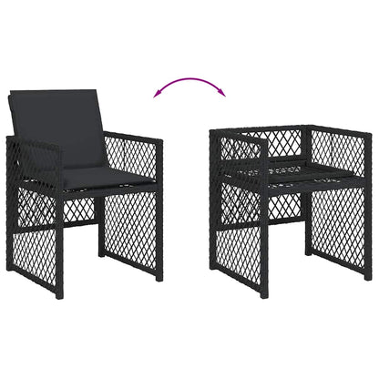 7 Piece Garden Dining Set with Cushions Black Poly Rattan