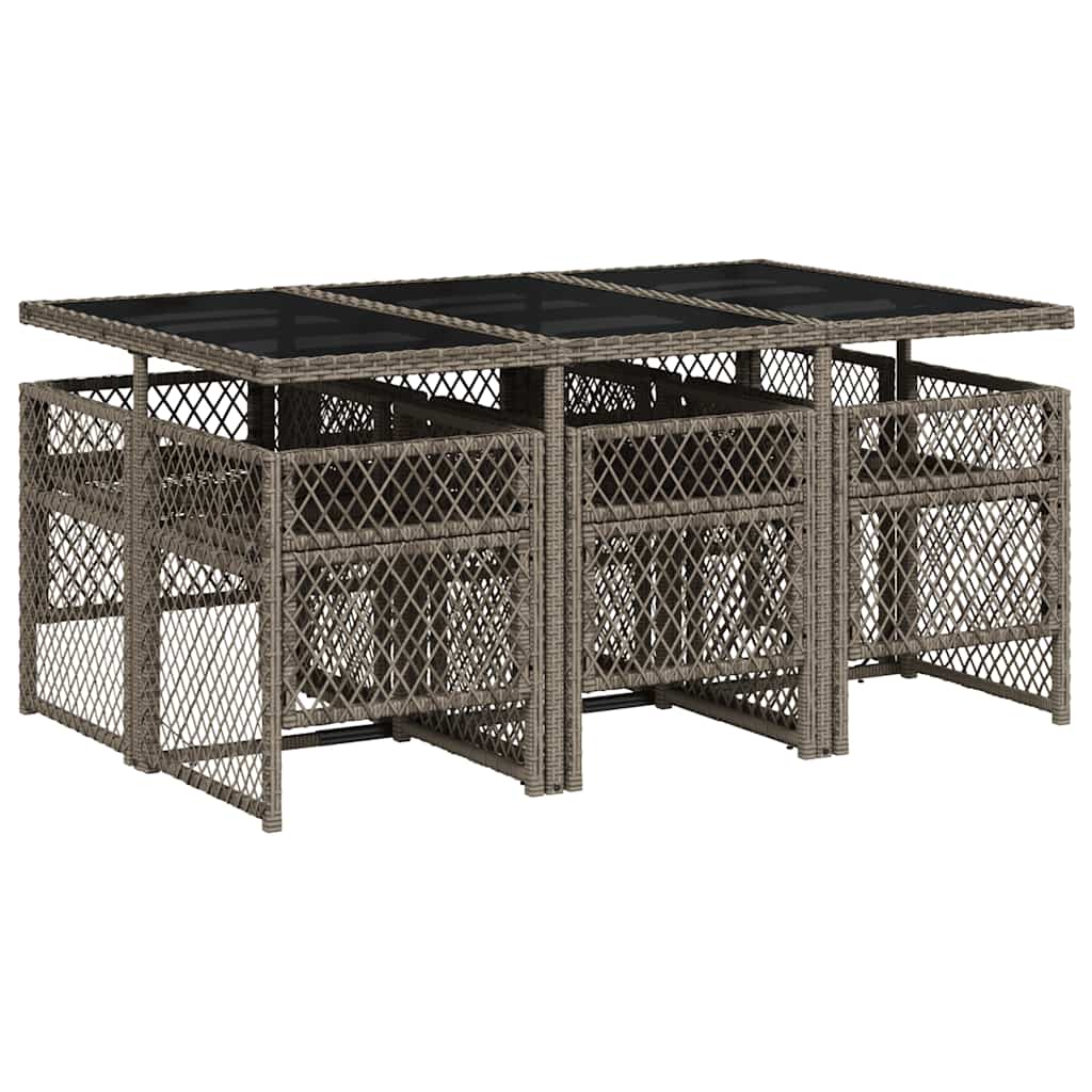 7 Piece Garden Dining Set with Cushions Grey Poly Rattan