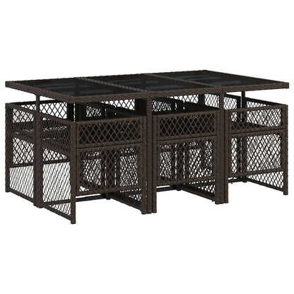 7 Piece Garden Dining Set with Cushions Brown Poly Rattan
