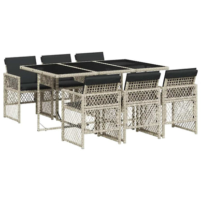 7 Piece Garden Dining Set with Cushions Light Grey Poly Rattan
