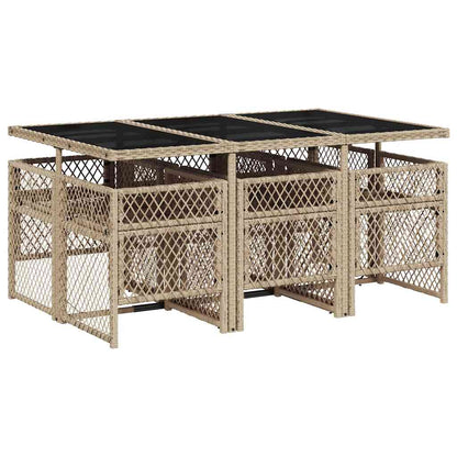 7 Piece Garden Dining Set with Cushions Beige Poly Rattan