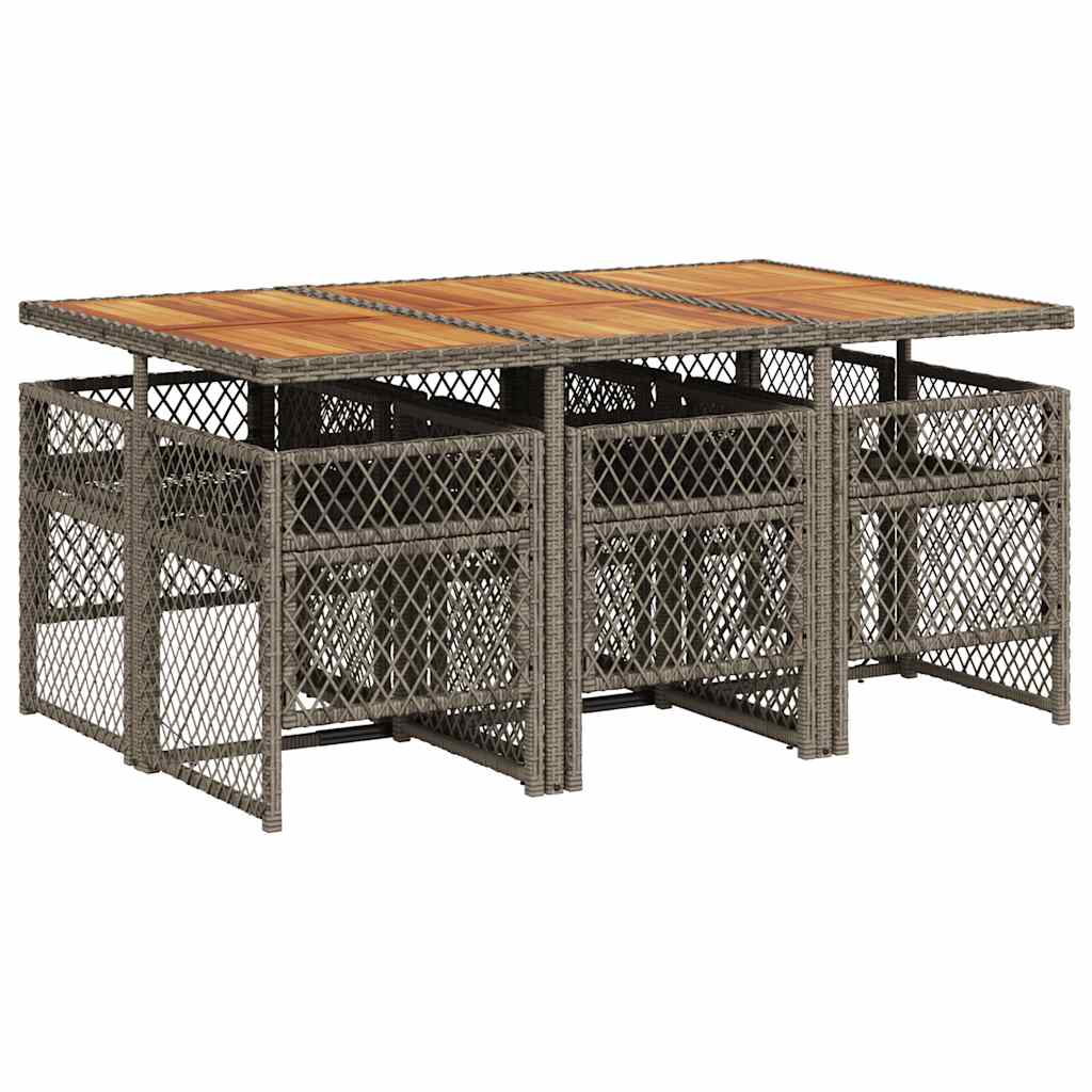 7 Piece Garden Dining Set with Cushions Grey Poly Rattan