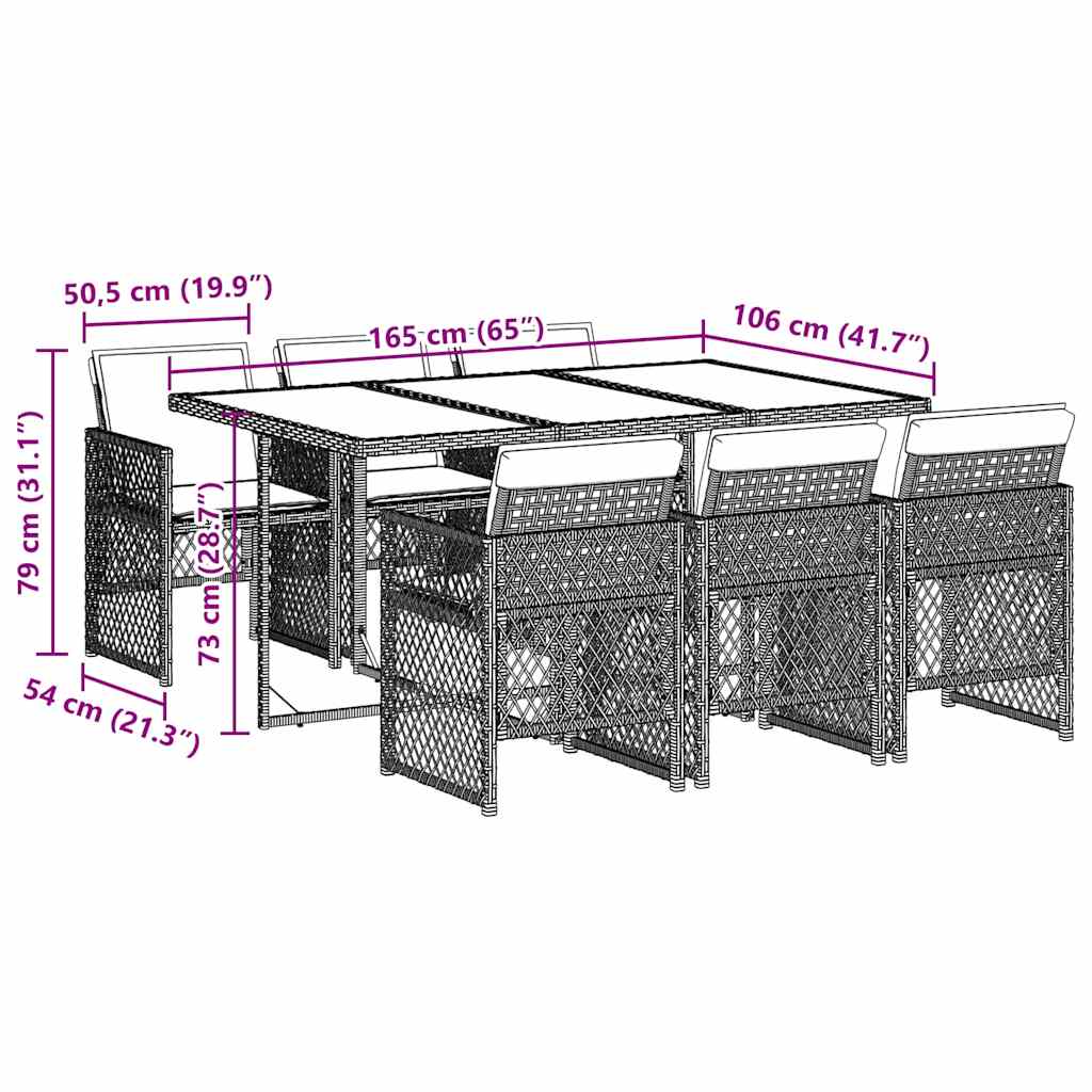 7 Piece Garden Dining Set with Cushions Grey Poly Rattan