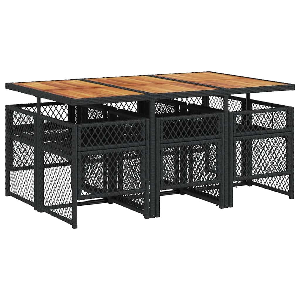 7 Piece Garden Dining Set with Cushions Black Poly Rattan
