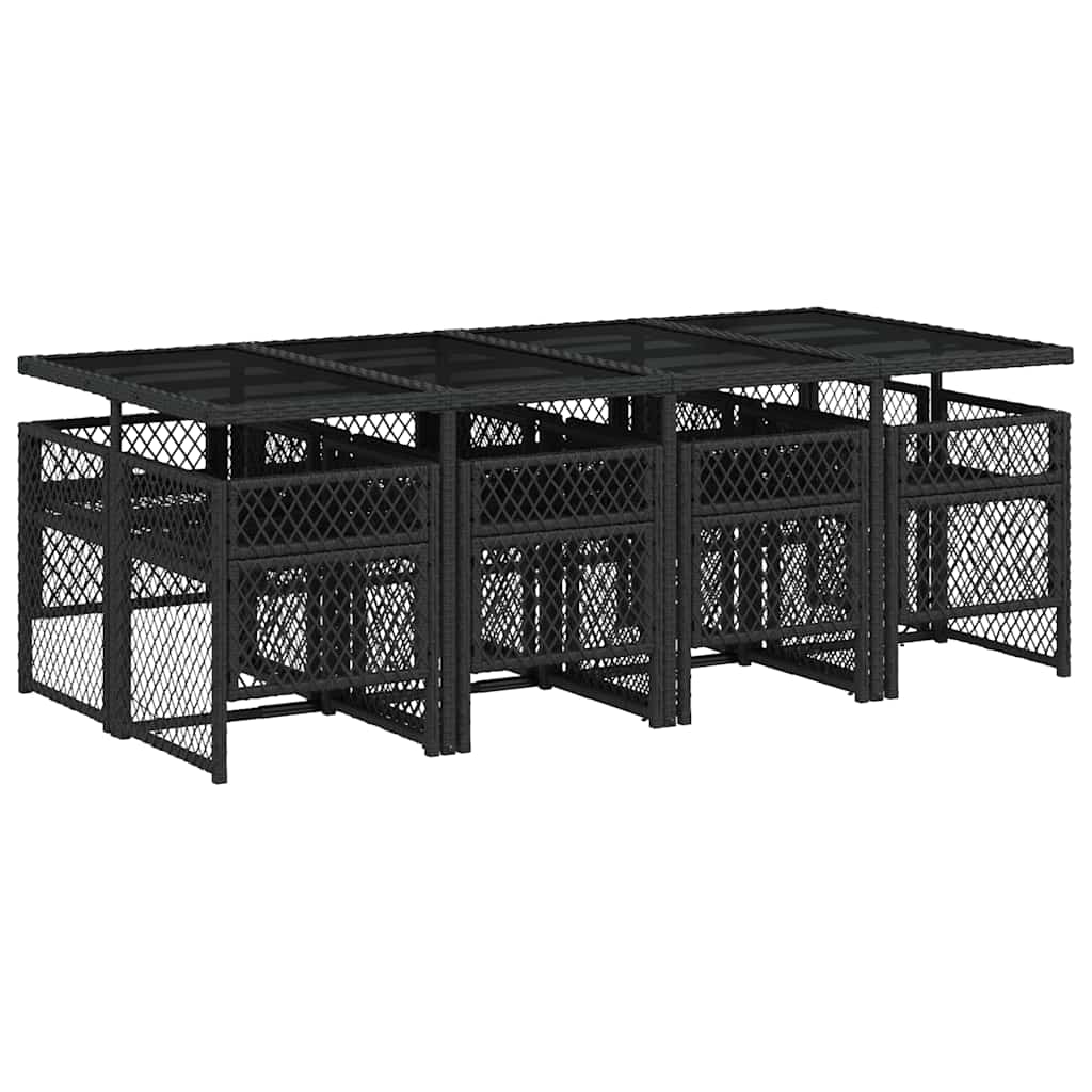 9 Piece Garden Dining Set with Cushions Black Poly Rattan