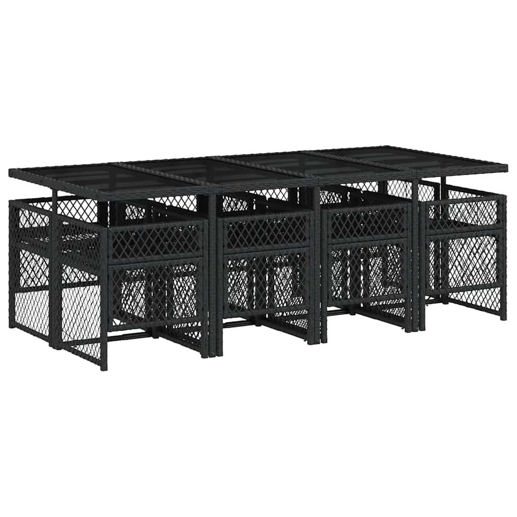 9 Piece Garden Dining Set with Cushions Black Poly Rattan