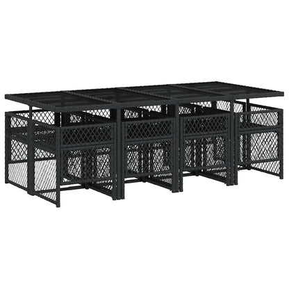 9 Piece Garden Dining Set with Cushions Black Poly Rattan