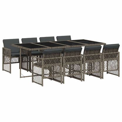 9 Piece Garden Dining Set with Cushions Grey Poly Rattan
