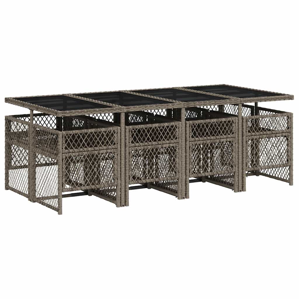 9 Piece Garden Dining Set with Cushions Grey Poly Rattan