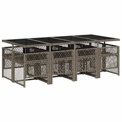 9 Piece Garden Dining Set with Cushions Grey Poly Rattan
