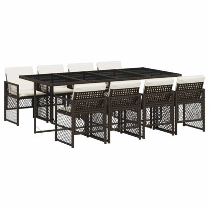 9 Piece Garden Dining Set with Cushions Brown Poly Rattan