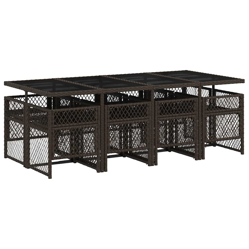 9 Piece Garden Dining Set with Cushions Brown Poly Rattan