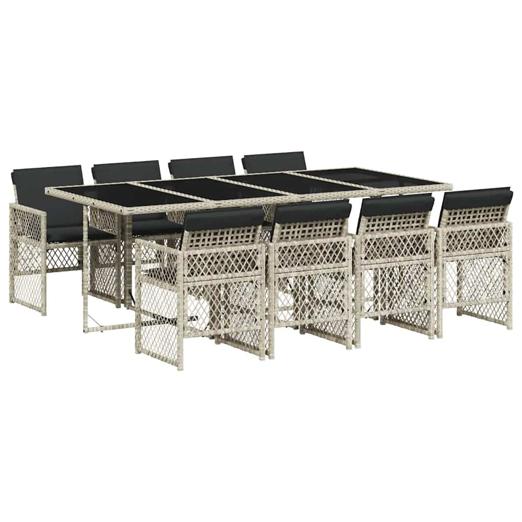 9 Piece Garden Dining Set with Cushions Light Grey Poly Rattan