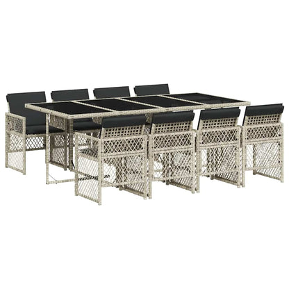 9 Piece Garden Dining Set with Cushions Light Grey Poly Rattan