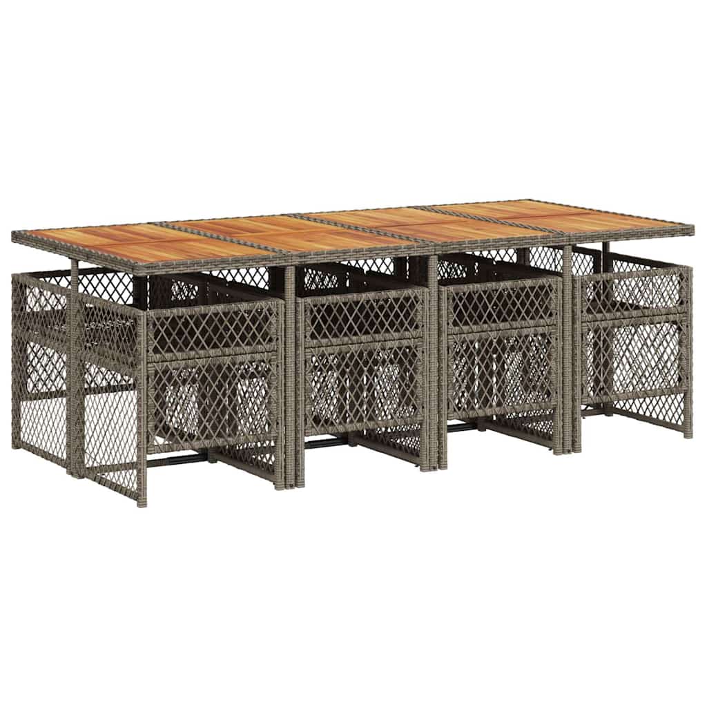 9 Piece Garden Dining Set with Cushions Grey Poly Rattan