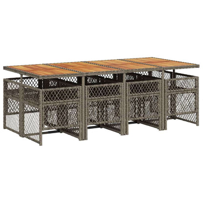 9 Piece Garden Dining Set with Cushions Grey Poly Rattan