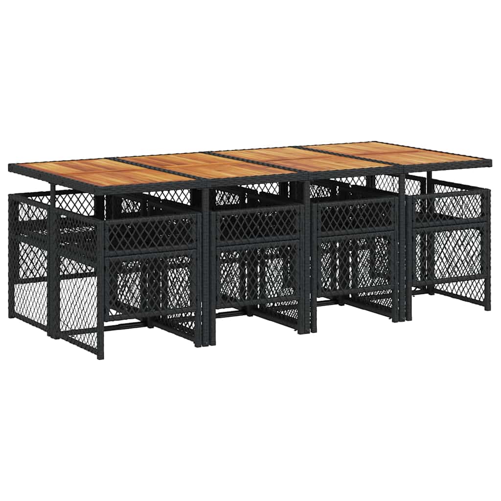 9 Piece Garden Dining Set with Cushions Black Poly Rattan