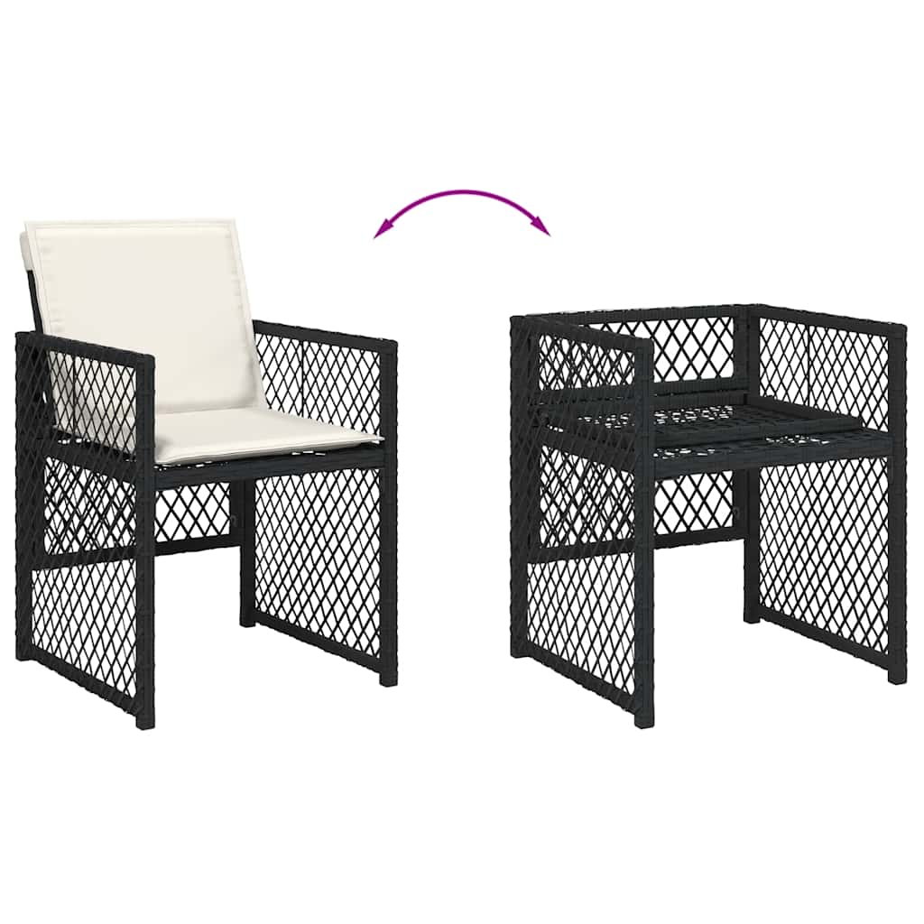 9 Piece Garden Dining Set with Cushions Black Poly Rattan
