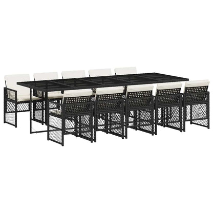 11 Piece Garden Dining Set with Cushions Black Poly Rattan