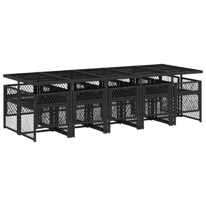 11 Piece Garden Dining Set with Cushions Black Poly Rattan