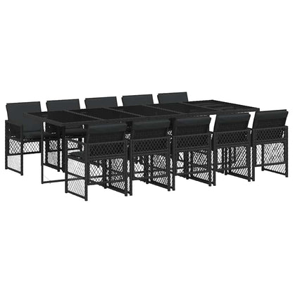 11 Piece Garden Dining Set with Cushions Black Poly Rattan