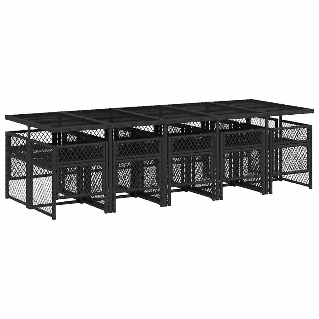 11 Piece Garden Dining Set with Cushions Black Poly Rattan