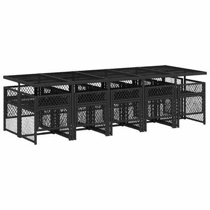 11 Piece Garden Dining Set with Cushions Black Poly Rattan