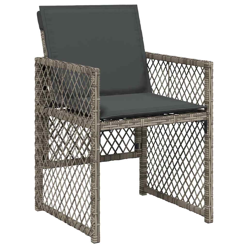11 Piece Garden Dining Set with Cushions Grey Poly Rattan