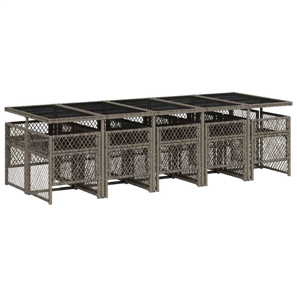 11 Piece Garden Dining Set with Cushions Grey Poly Rattan