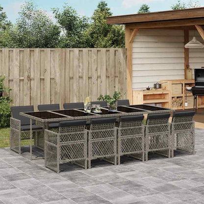 11 Piece Garden Dining Set with Cushions Grey Poly Rattan
