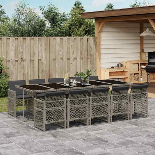 11 Piece Garden Dining Set with Cushions Grey Poly Rattan
