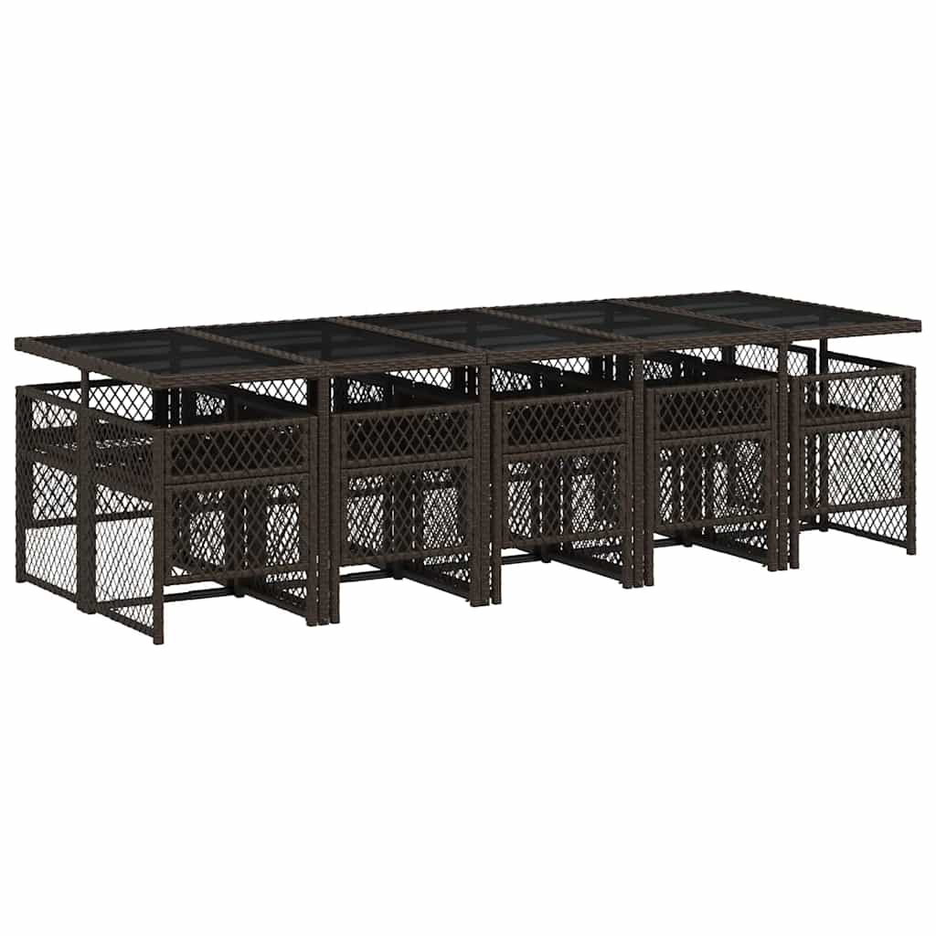 11 Piece Garden Dining Set with Cushions Brown Poly Rattan