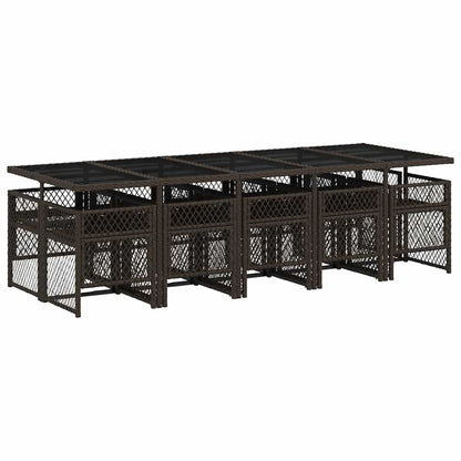 11 Piece Garden Dining Set with Cushions Brown Poly Rattan