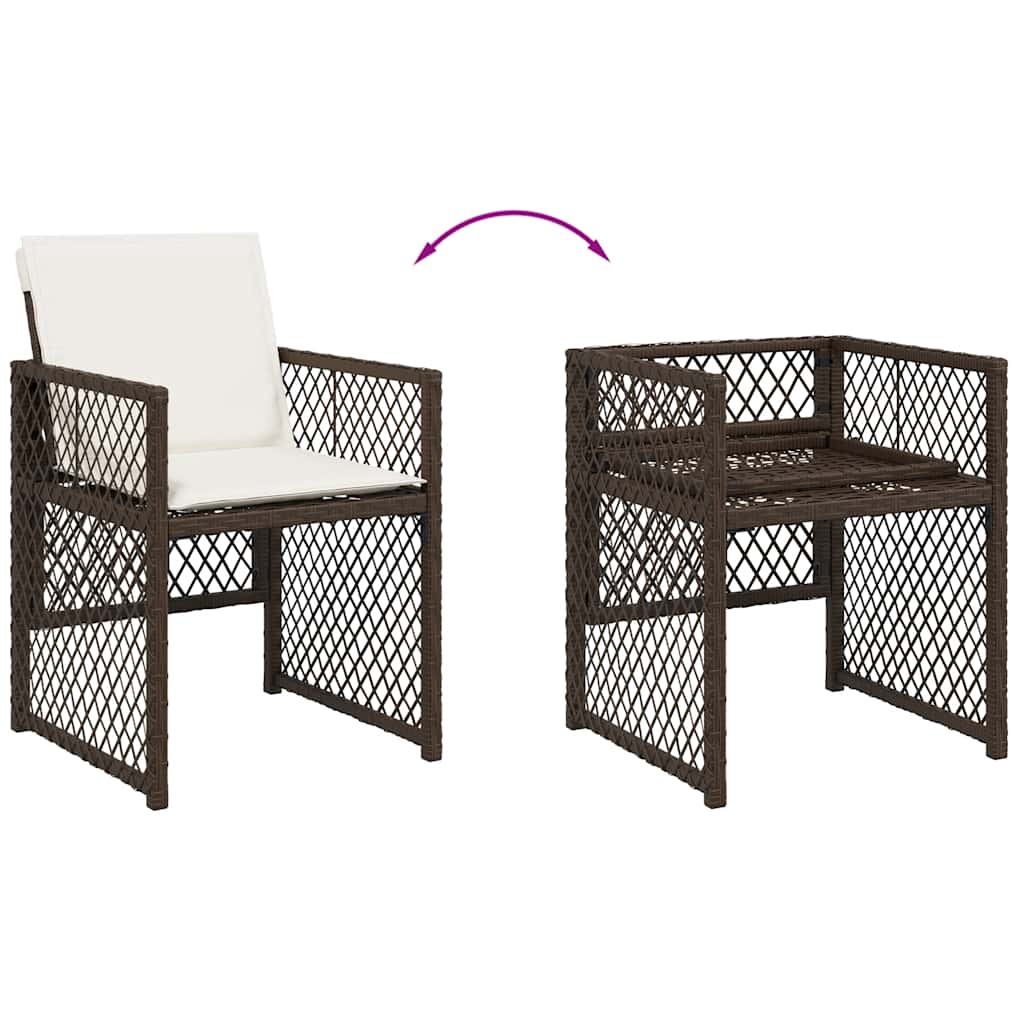 11 Piece Garden Dining Set with Cushions Brown Poly Rattan