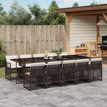 11 Piece Garden Dining Set with Cushions Brown Poly Rattan