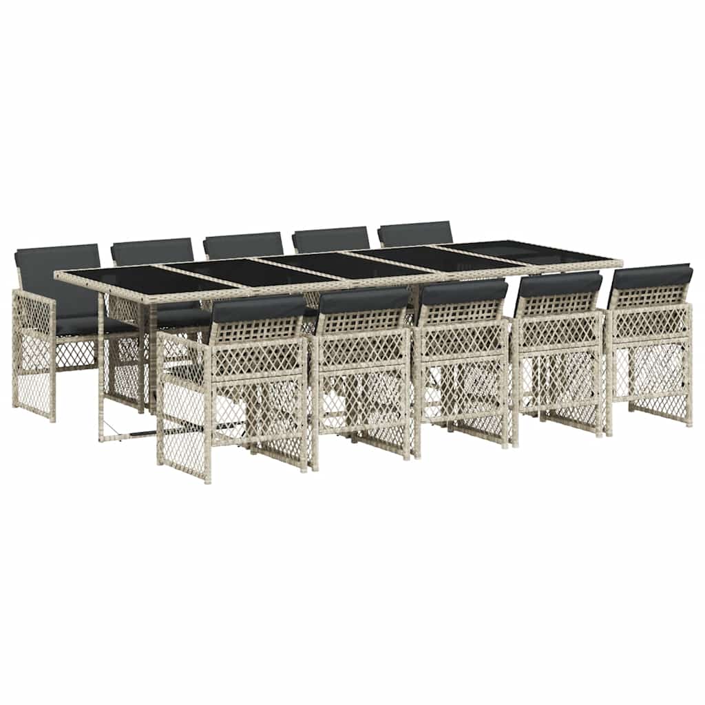 11 Piece Garden Dining Set with Cushions Light Grey Poly Rattan