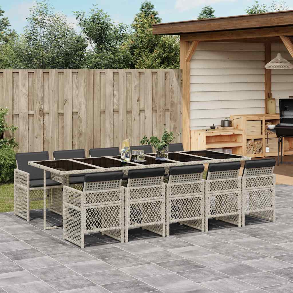 11 Piece Garden Dining Set with Cushions Light Grey Poly Rattan
