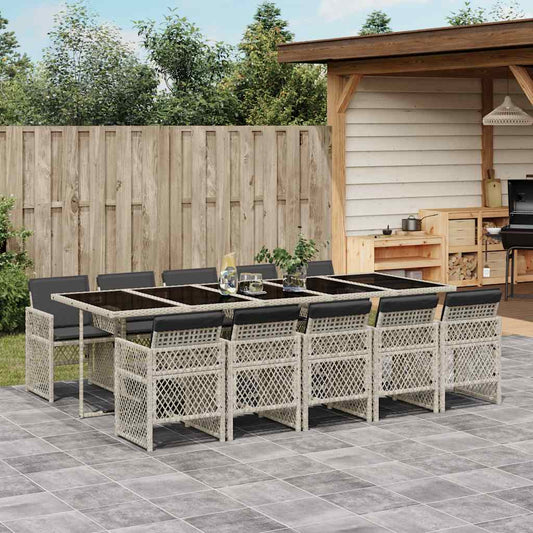 11 Piece Garden Dining Set with Cushions Light Grey Poly Rattan