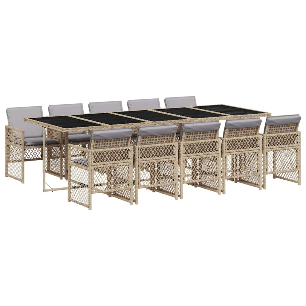 11 Piece Garden Dining Set with Cushions Beige Poly Rattan