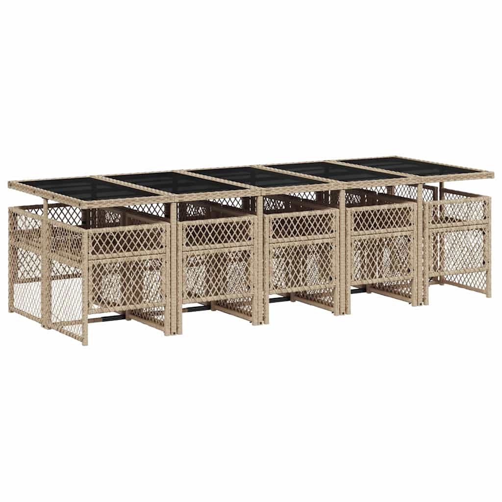 Garden Dining Set | Beige | PE Rattan | 11 Piece Set | Foldable