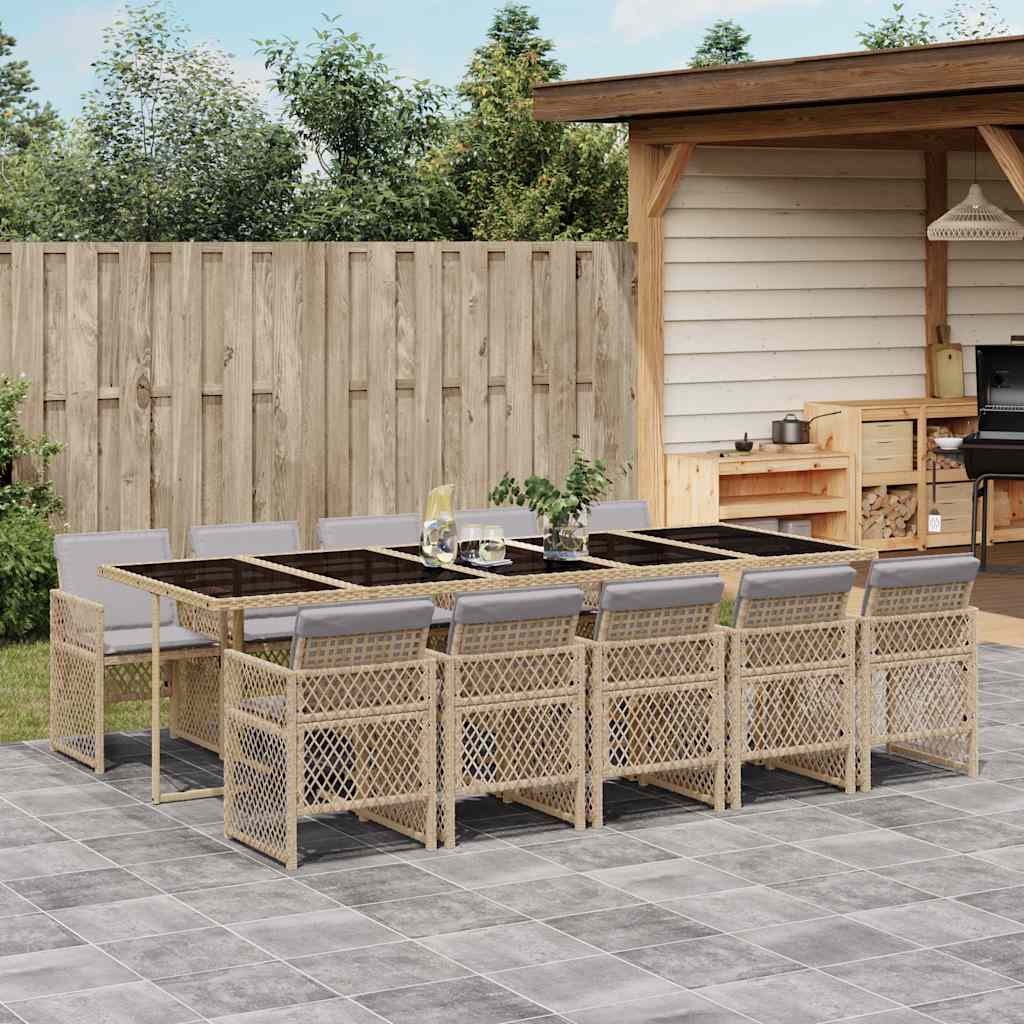 Garden Dining Set | Beige | PE Rattan | 11 Piece Set | Foldable