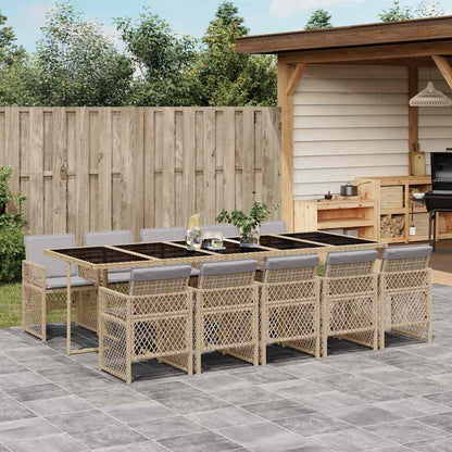 Garden Dining Set | Beige | PE Rattan | 11 Piece Set | Foldable