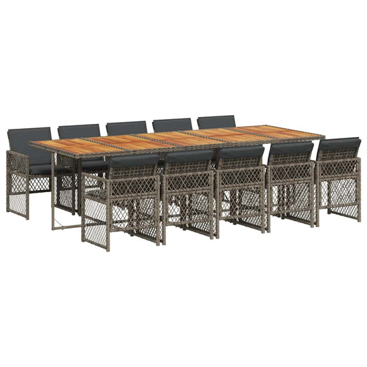 11 Piece Garden Dining Set with Cushions Grey Poly Rattan
