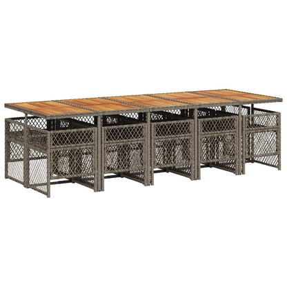 11 Piece Garden Dining Set with Cushions Grey Poly Rattan