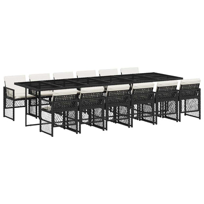 13 Piece Garden Dining Set with Cushions Black Poly Rattan
