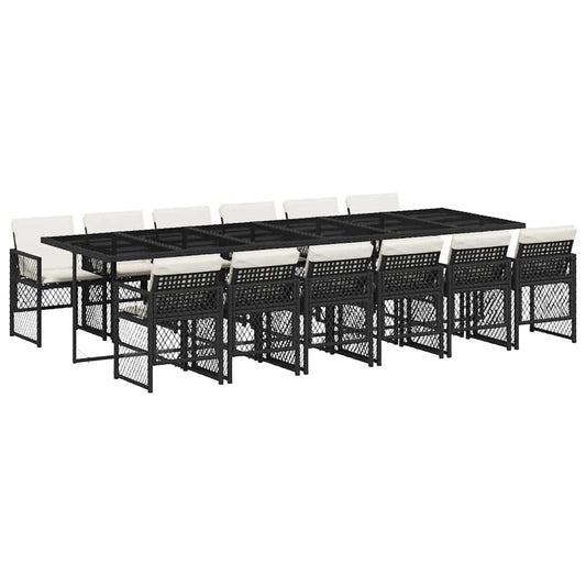 13 Piece Garden Dining Set with Cushions Black Poly Rattan