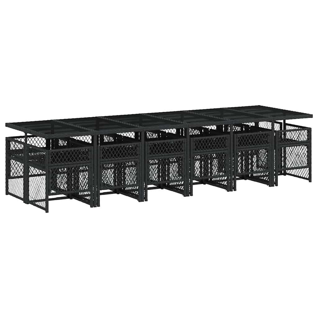13 Piece Garden Dining Set with Cushions Black Poly Rattan