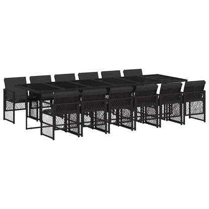 13 Piece Garden Dining Set with Cushions Black Poly Rattan