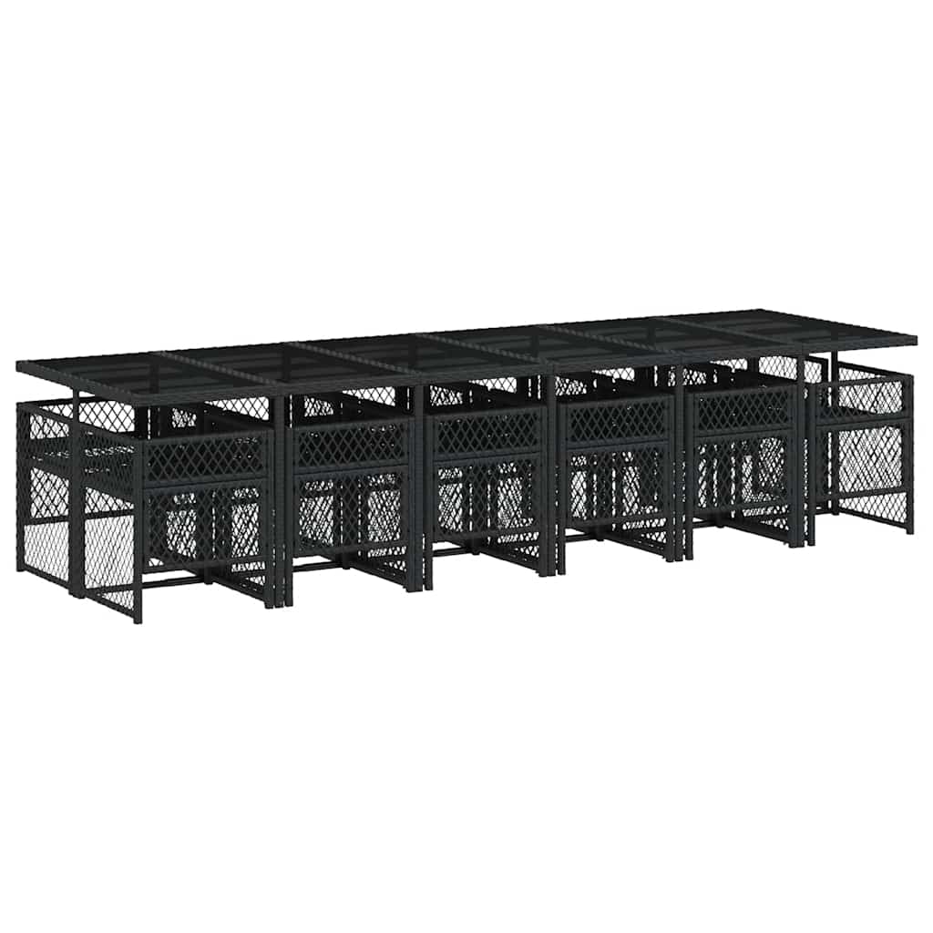 13 Piece Garden Dining Set with Cushions Black Poly Rattan