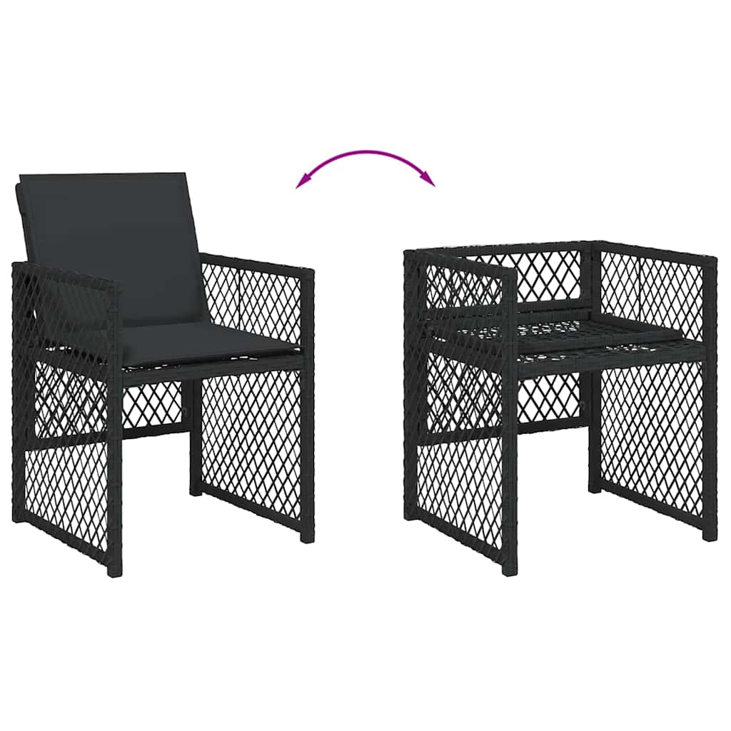 13 Piece Garden Dining Set with Cushions Black Poly Rattan